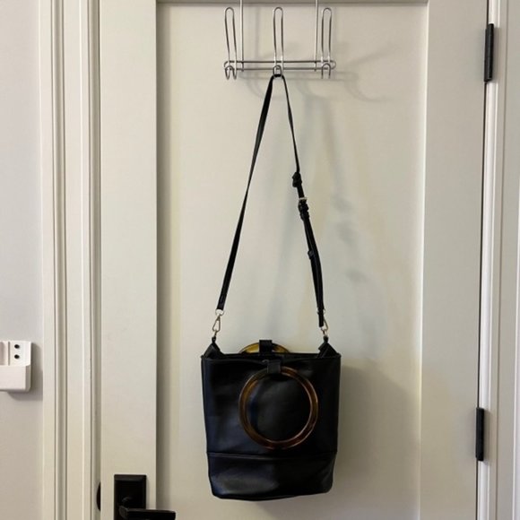 Street Level Black Leather Purse with Removable Strap and Tortoise Shell Handles - Picture 2 of 9